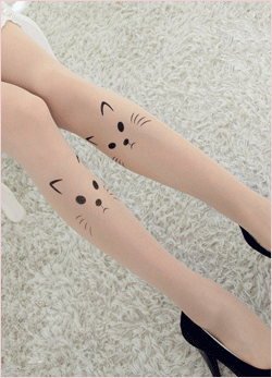 Tatoo Pattern Transparent Sheer Pantyhose Cat